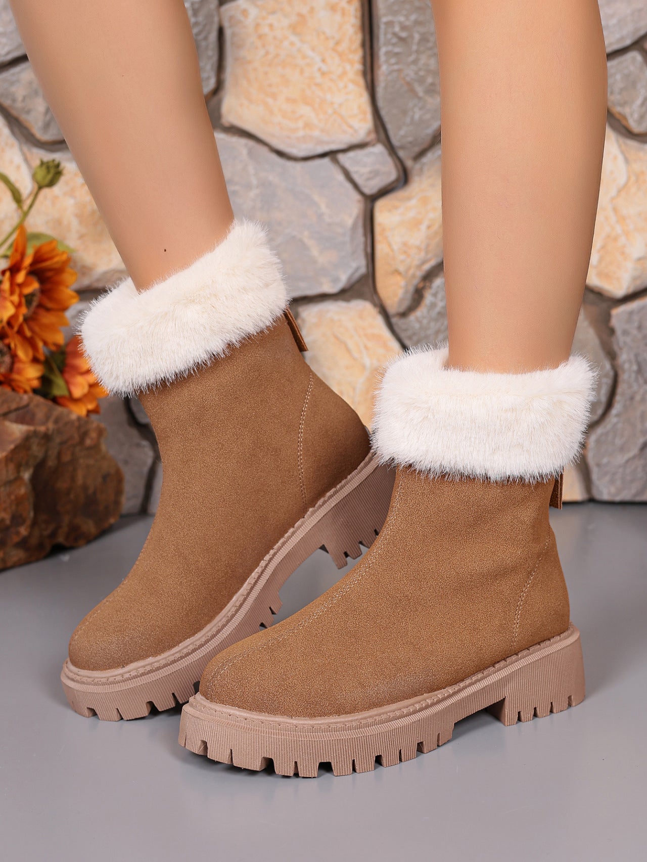 Faux Fur Trim Suede Platform Boots | Winter Boots