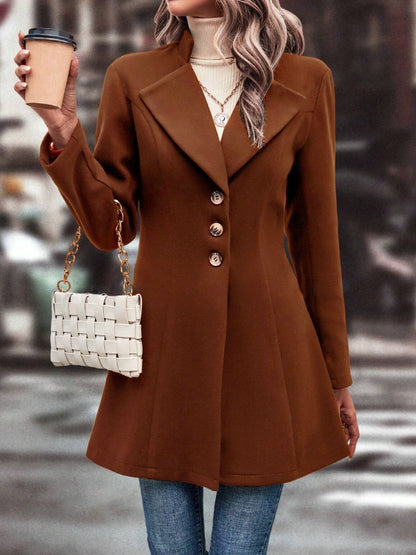 Collared Neck Long Sleeve Longline Coat | Fall Fashion | Outerwear