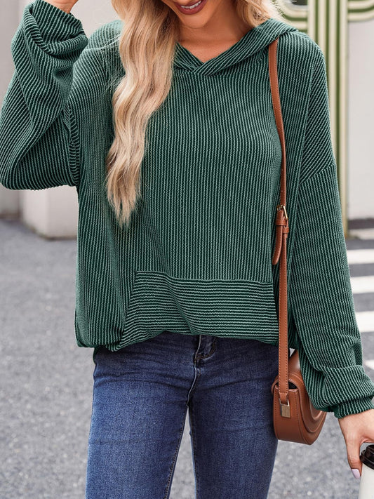 Textured Dark Green Long Sleeve Hoodie | Fall Fashion | Cold Weather