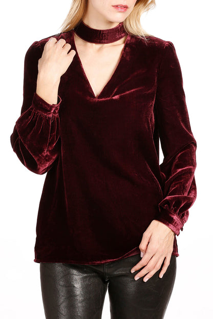 Burgundy Cutout Long Sleeve Velvet Blouse | Holiday Party Blouse | Holiday Outifit