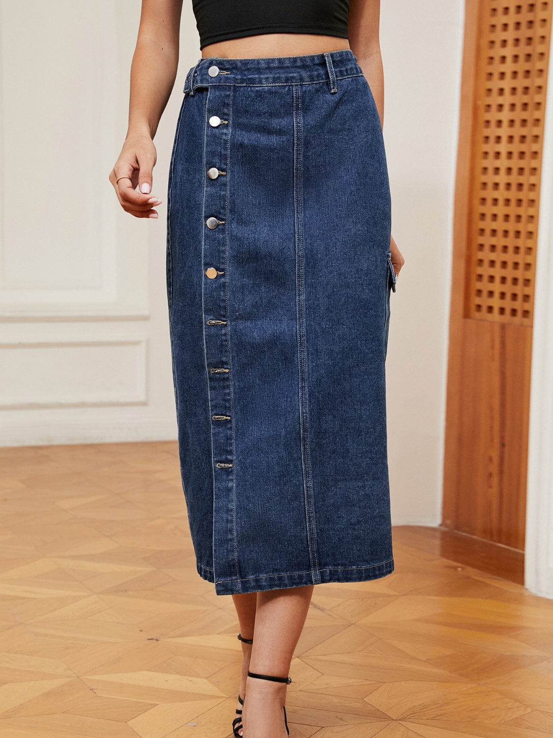 Button Down Midi Denim Skirt | Casual Fashion