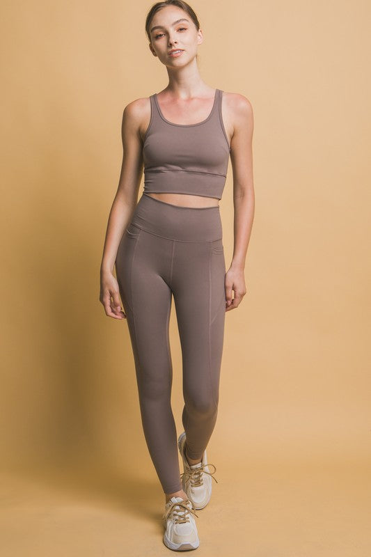 High Waist Taupe Leggings with Side Pockets | Athleisure | Activewear