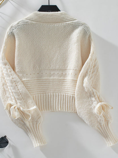 Cable-Knit Tied Open Front Lantern Sleeve Cardigan | Winter Cardigan | Sweater Weather