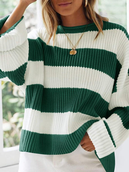 Round Neck Long Sleeve Striped Colored Sweater | Winter Fashion | Sweaters