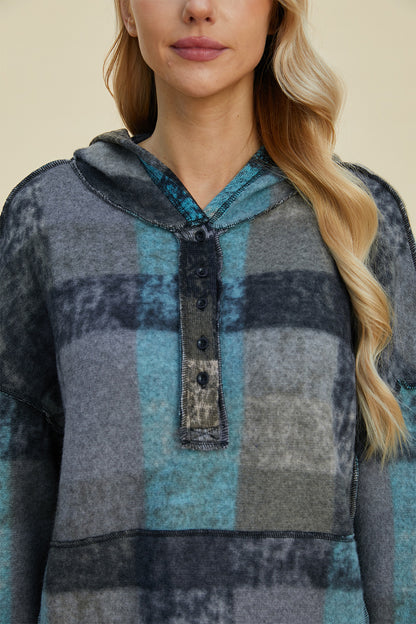 Multicolor Plaid Dropped Shoulder Hoodie