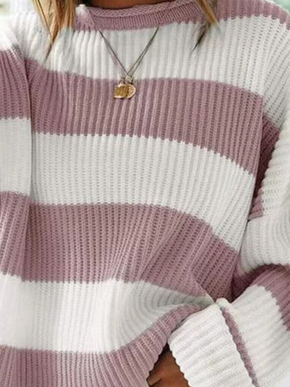 Round Neck Long Sleeve Striped Colored Sweater | Winter Fashion | Sweaters