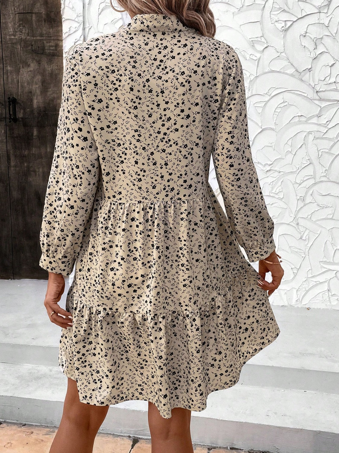 Tied Printed Long Sleeve Mini Dress | Fall Fashion | Winter Fashion