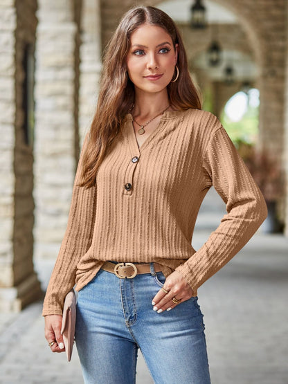 Buttoned Notched Long Sleeve T-Shirt | Fall Fashion | Basic Fashion