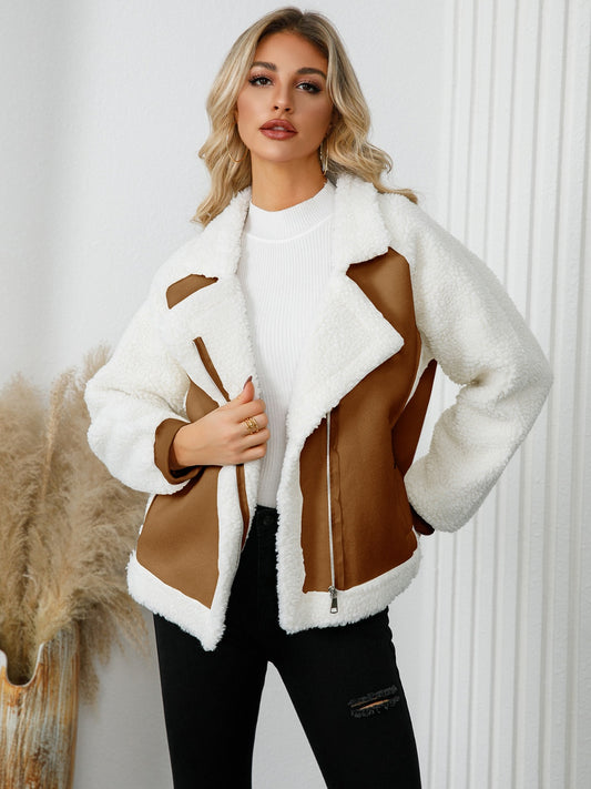 Pocketed Sherpa Zip Up Long Sleeve Jacket | Outerwear | Winter Fashion