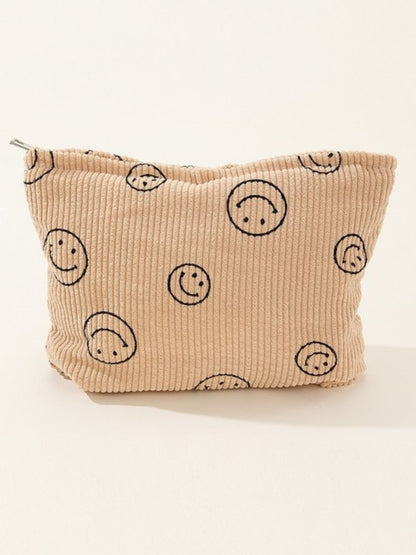 Corduroy Smiley Face Clutch Bag | Toiletry Bag | Makeup Bag