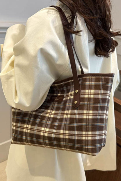 Plaid Faux Leather Tote Bag | Old Money Style | Handbags