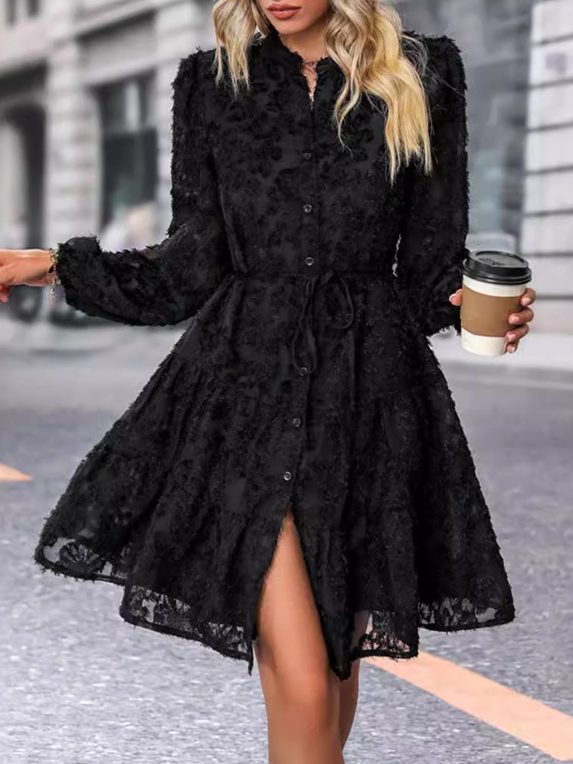 Lace Button Down Long Sleeve Mini Dress | Fall Fashion | Fall Dresses