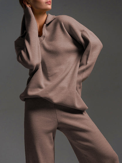 Johnny Collar Long Sleeve Top and Pants Sweater Set | Loungewear