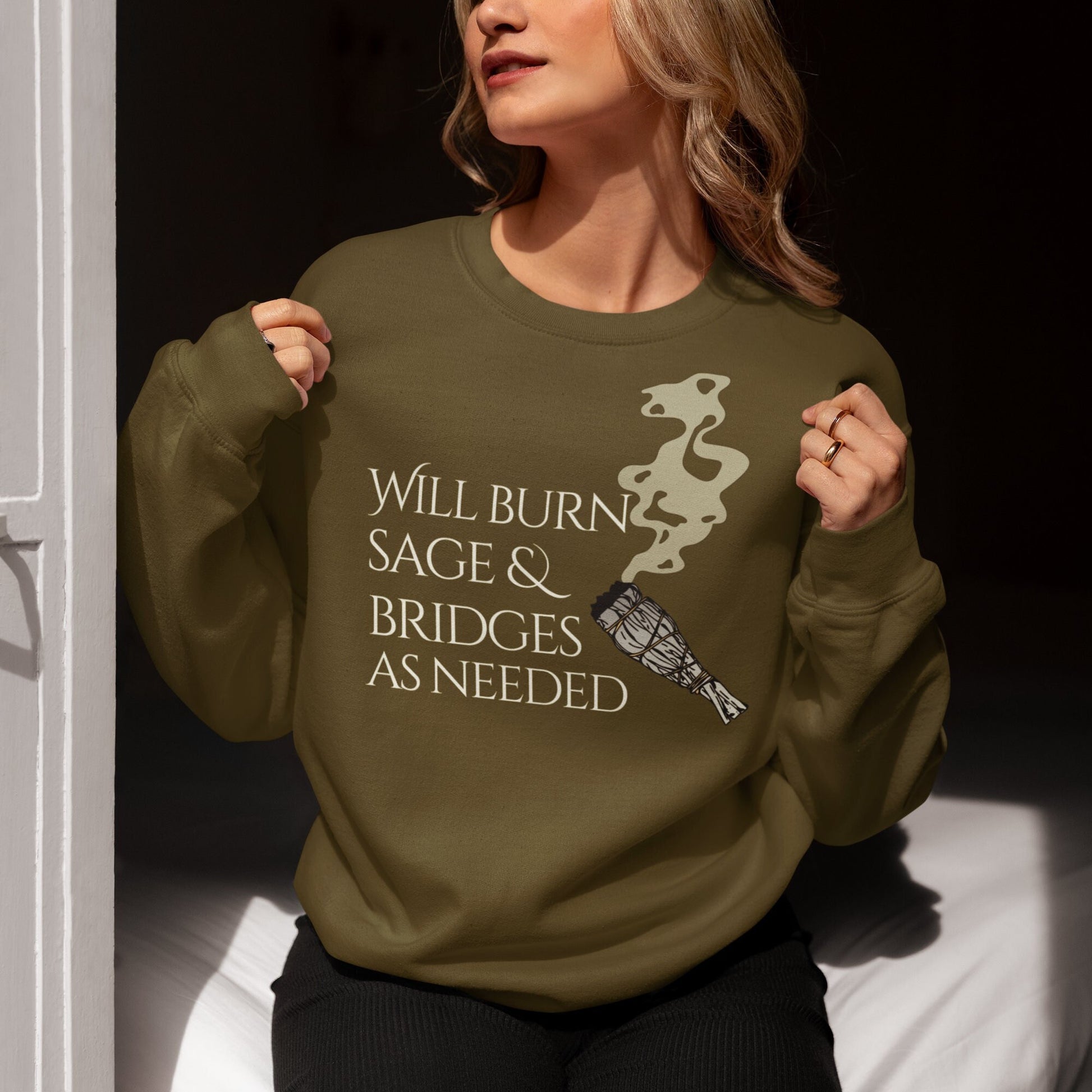 Will Burn Sage and Bridges as Needed, Celestial Witch Sweatshirt, Gifts for Her, Burn the Patriarchy, Witchy Gift Sweater, Witch Vibes